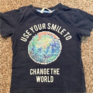H&M Navy Blue Kids Tee with Sequin Earth Design